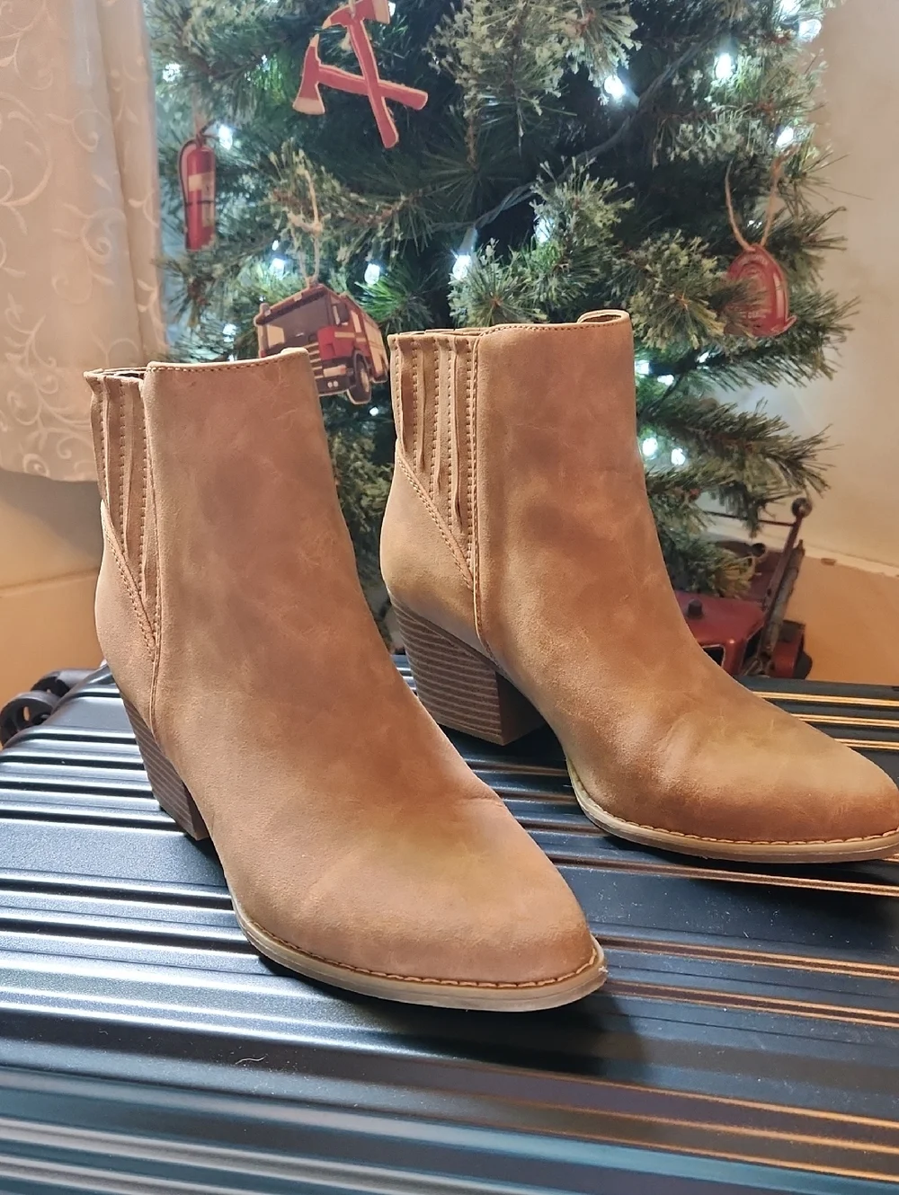 a.n.a Tan Suede Ankle Booties with Stacked Heel - Picture 1 of 10